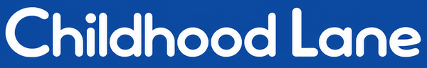 The Childhood Lane logo in white sans-serif text centered on a solid blue background.